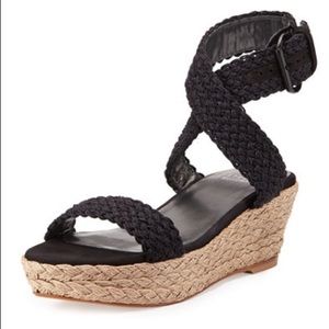 Stuart Weitzman Alexlo Crochet Wedge Sandal Navy